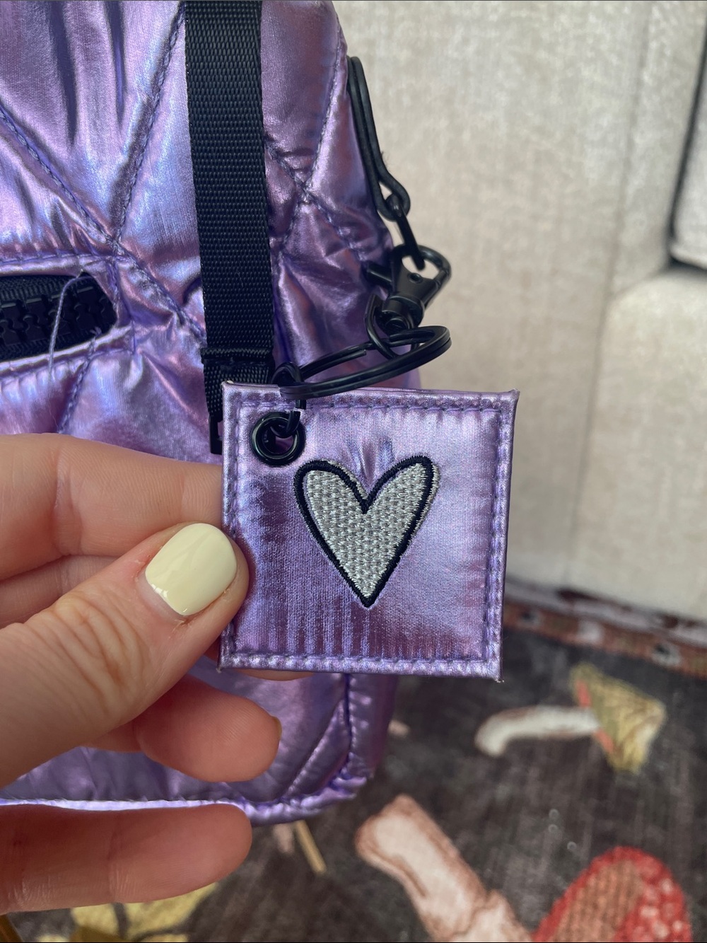 Iridescent Purple Quilted Shoulder Bag with Black Strap IHKWIP - Picture 10 of 16